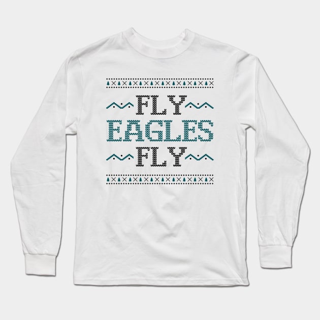 Fly, Eagles, Fly - Philadelphia Eagles Christmas Sweater Long Sleeve T-Shirt by Merlino Creative